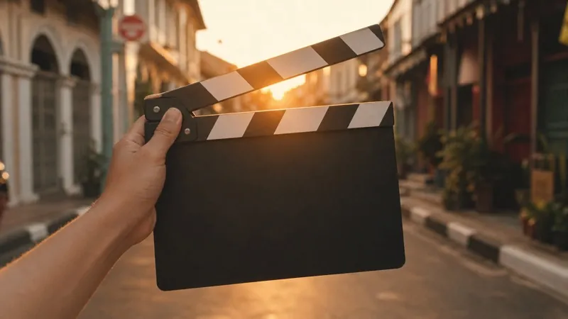 Blank clapperboard at golden hour
