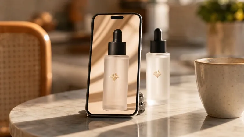 Phone showing a product post beside the product