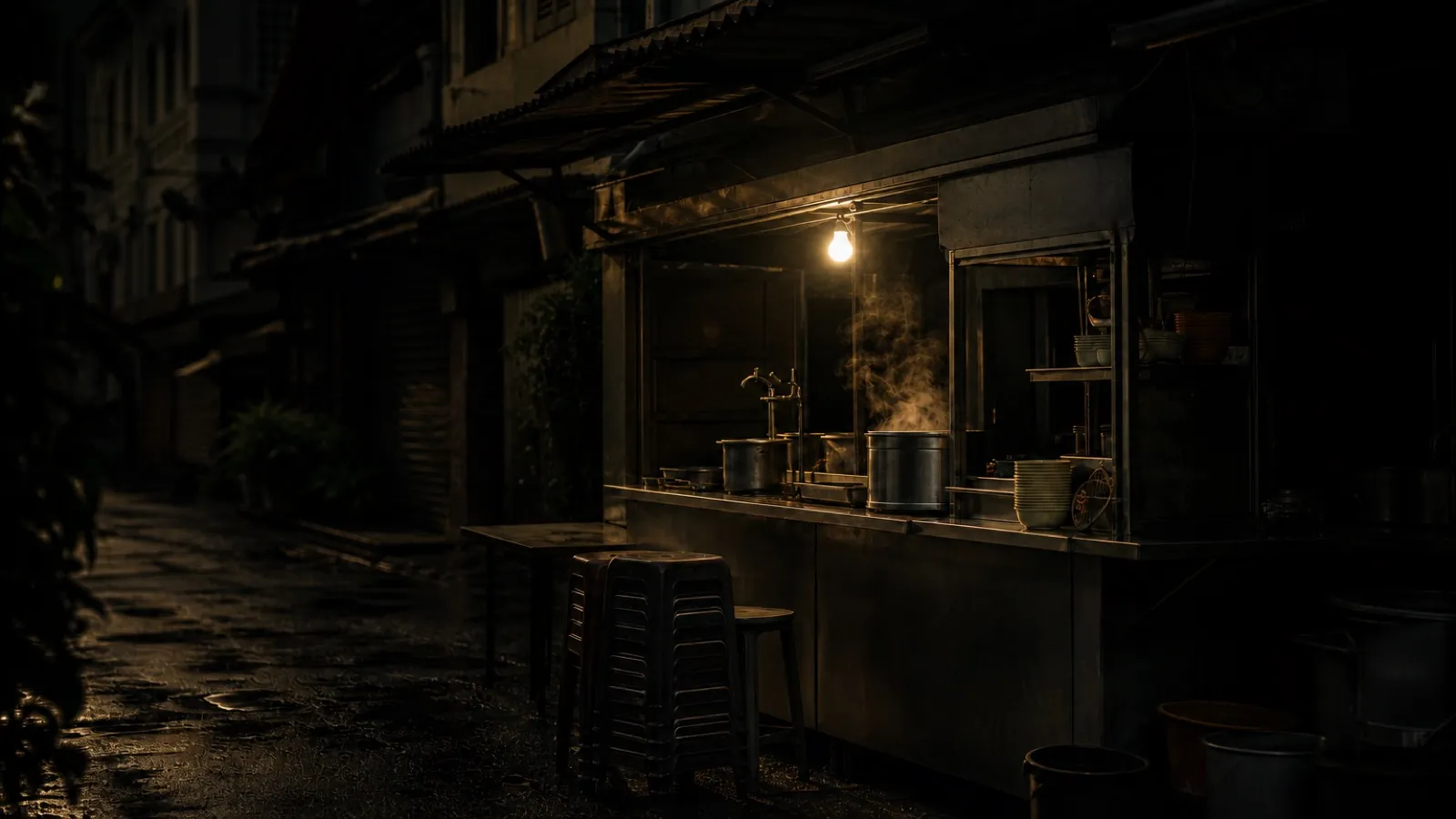 Same stall, horror preset, practical light